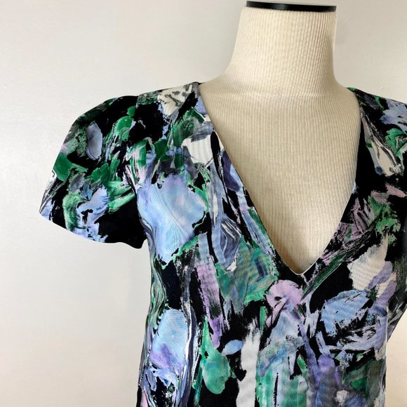 Milly Chloe Dress Painted Floral Sheath V Neck - Picture 2 of 11